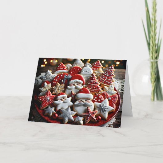 Weihnachtszucker-Cookies auf Red Platter Feiertagskarte (Vorderseite)