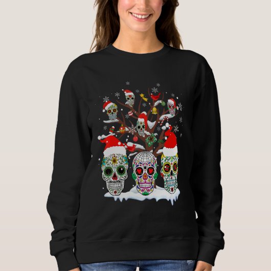 Weihnachtszucker Schädel auf Baum Santa Sugar Schä Sweatshirt (Vorderseite)