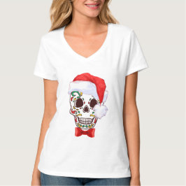 Weihnachtszucker Schädel mit Weihnachtsmannmütze - T-Shirt