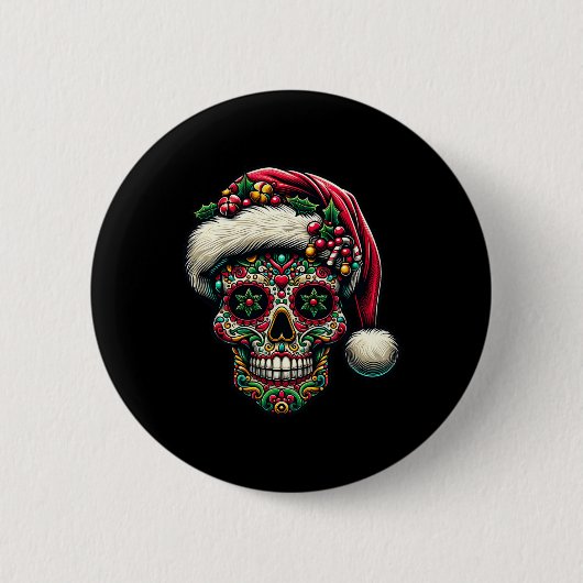 Weihnachtszucker Schädel Weihnachtsmannmütze Tag d Button (Vorderseite)