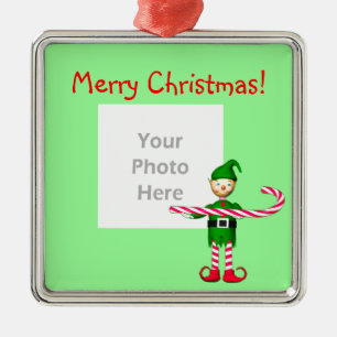 Weihnachtszuckerstange-Elf (Fotorahmen) Silbernes Ornament