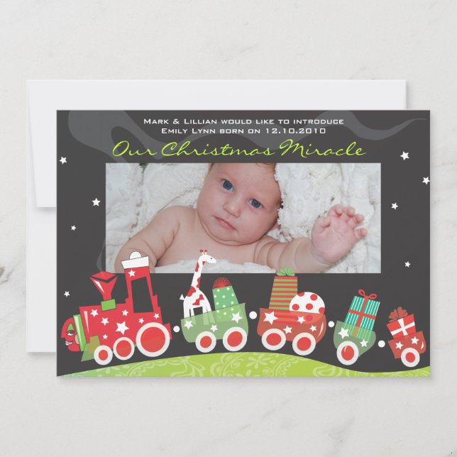 Weihnachtszug Baby Announcement GreetiIng Card Feiertagskarte (Vorderseite)