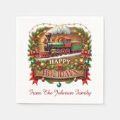 Weihnachtszug Happy Holidays Serviette (Vorderseite)