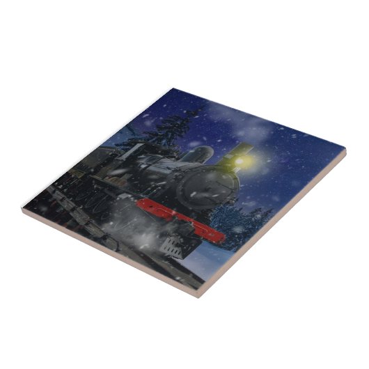 Weihnachtszug im Schnee Fliese (Seite)