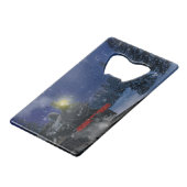 Weihnachtszug im Schnee Geldbeutel Flaschenöffner (Rückseite Schrägansicht)