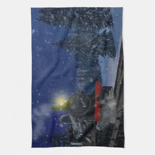 Weihnachtszug im Schnee Geschirrtuch (Vertikal)