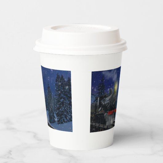 Weihnachtszug im Schnee Pappbecher (Links)