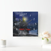 Weihnachtszug im Schnee Quadratische Wanduhr (Zuhause)