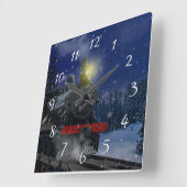Weihnachtszug im Schnee Quadratische Wanduhr (Winkel)