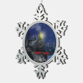 Weihnachtszug im Schnee Schneeflocken Zinn-Ornament (Rechts)