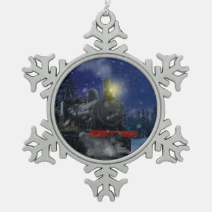 Weihnachtszug im Schnee             Schneeflocken Zinn-Ornament