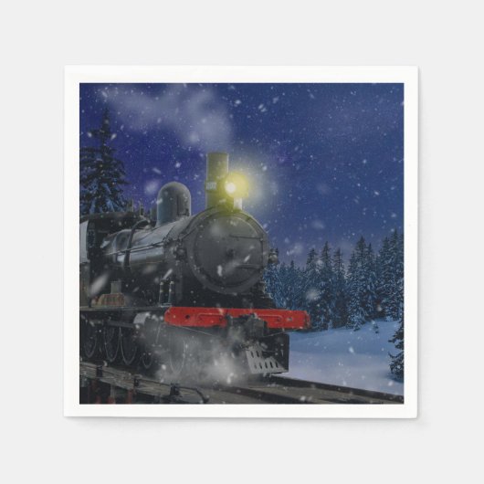 Weihnachtszug im Schnee Serviette (Vorderseite)