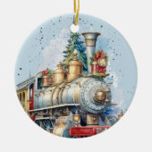 Weihnachtszug in Aquarellen - Nachricht Keramik Ornament (Vorne)
