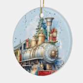 Weihnachtszug in Aquarellen - Nachricht Keramik Ornament (Links)