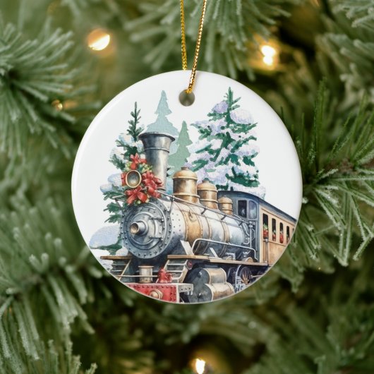 Weihnachtszug in Aquarellen - Nachricht Keramik Ornament (Baum)