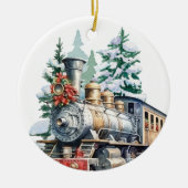 Weihnachtszug in Aquarellen - Nachricht Keramik Ornament (Vorne)