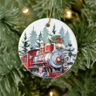 Weihnachtszug in Aquarellen - Nachricht Keramik Ornament