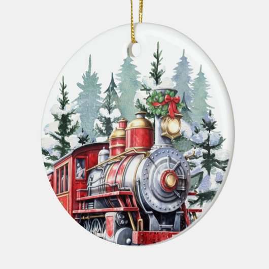 Weihnachtszug in Aquarellen - Nachricht Keramik Ornament (Links)