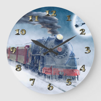 Weihnachtszug mit Mädchen und Santa Große Wanduhr