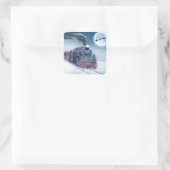 Weihnachtszug mit Mädchen und Santa Quadratischer Aufkleber (Tasche)