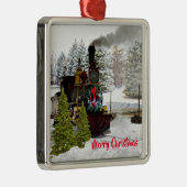 Weihnachtszug mit Schnee und Gruß Silbernes Ornament (Rechts)