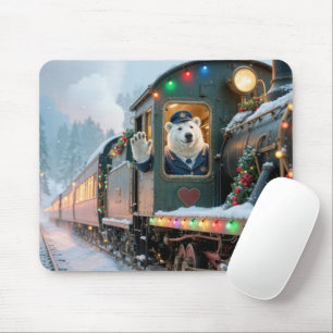 Weihnachtszug mit winkendem Eisbären Mousepad