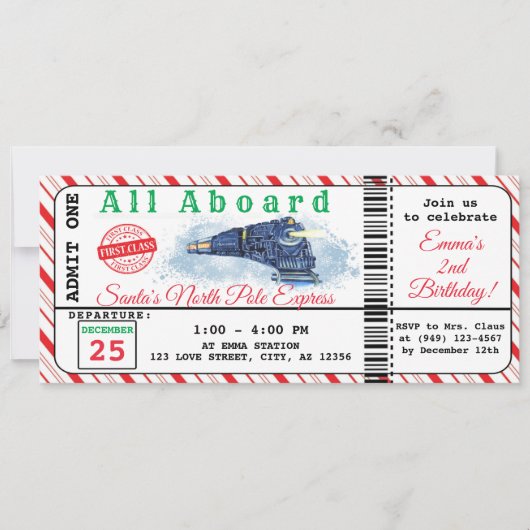 Weihnachtszug Nordpol Geburtstag Einladung (Vorderseite)