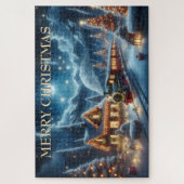 Weihnachtszug passiert geschmücktes Berghäuschen Puzzle (Vertikal)