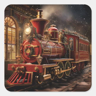 Weihnachtszug Quadratischer Aufkleber