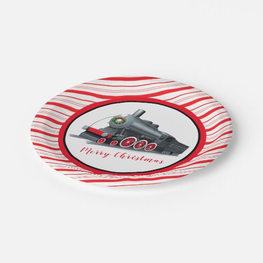 Weihnachtszug-Teller Pappteller (Schrägansicht)