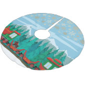 Weihnachtszug und kleiner Hund Polyester Weihnachtsbaumdecke (Schrägansicht)