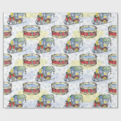 Weihnachtszug und Trommel in Aquarellfarbe Geschenkpapier (Flach)