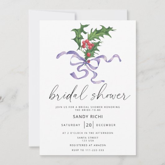 Weihnachtszweig-Brautparty Einladung (Vorderseite)