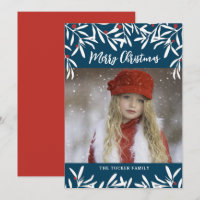 Weihnachtszweige & Berries Navy Blue Red Foto