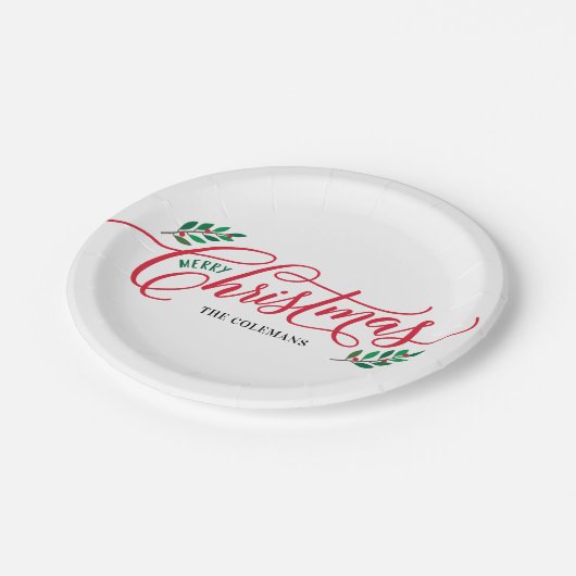 Weihnachtszweige Frohe Weihnachts-Party-Teller Pappteller (Schrägansicht)