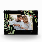 Weihnachtszweige und Berries Custom Black Fotoblock (Vorderseite)