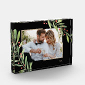 Weihnachtszweige und Berries Custom Black Fotoblock (Links)