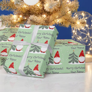 Weihnachtszwerg mit personalisiertem Weihnachtsbau Geschenkpapier