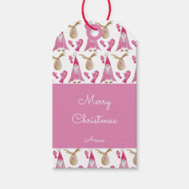 Weihnachtszwerg und Rentier mit Handschuhen Geschenkanhänger