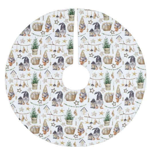 Weihnachtszwerge im nordischen Bauernstil Polyester Weihnachtsbaumdecke (Vorderseite)