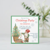 Weihnachtszwerge schmückend Weihnachtsbaum Weihnac Einladung (Stehend Vorderseite)