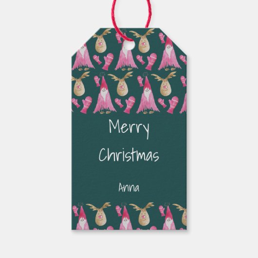 Weihnachtszwerge und Rentiere mit Handschuhen Geschenkanhänger (Vorderseite)