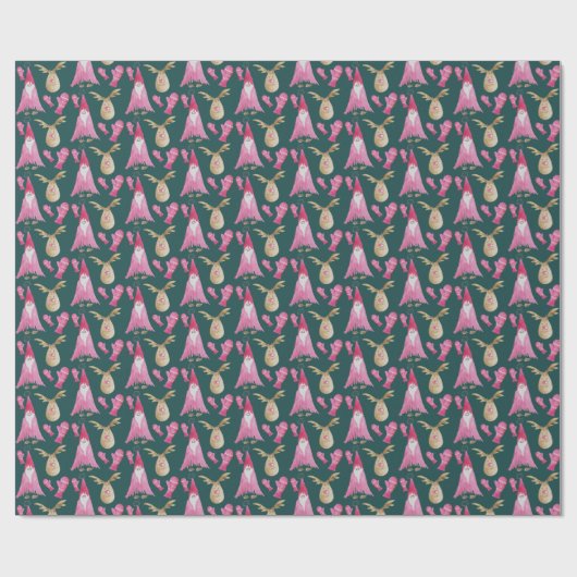 Weihnachtszwerge und Rentiere mit rosa Handschuhen Geschenkpapier (Flach)