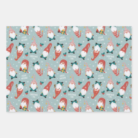 Weihnachtszwerge, Waldtiere Wintermuster Geschenkpapier Set (Vorderseite)