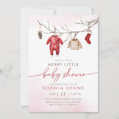 WeihnachtWinter Merry Little Baby Dusche Einladung (Vorderseite)