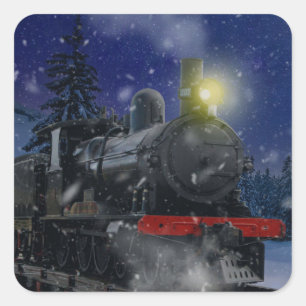 Weihnachtzug im Schnee             Quadratischer Aufkleber