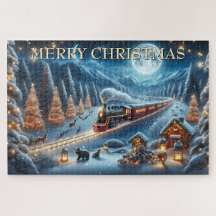 Weihnachtzug mit Laternen und Waldtieren Puzzle