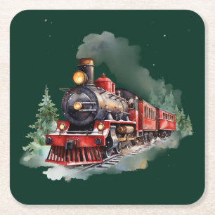 Weihnachtzug Rechteckiger Pappuntersetzer