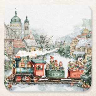 Weihnachtzug Rechteckiger Pappuntersetzer