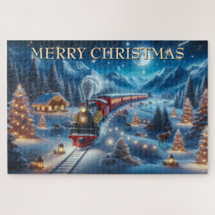 Weihnachtzug,schneebedecktes Dorf,Flussreflexion,D Puzzle